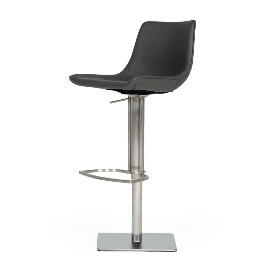 Swivel Bar Stool 29 Inch Height with Grey Saddle Seat Footrest and Brushed Stainless Steel Frame - 43”H x 23”W x 19”D
