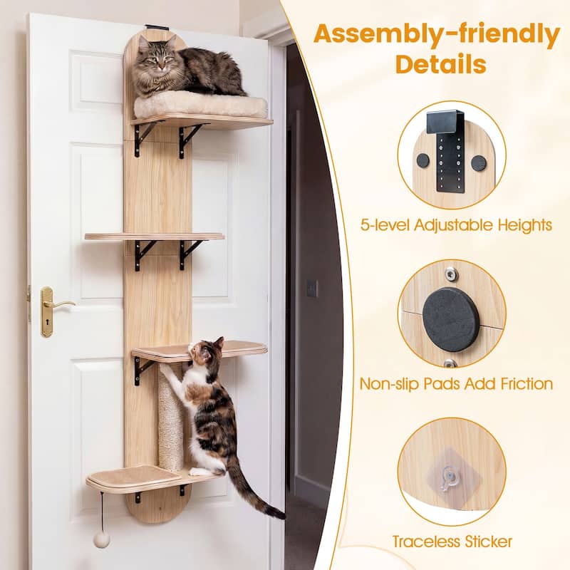 Gymax Door Hanging Cat Climber w/Plush Bed Scratching Post Carpeted