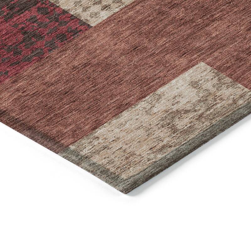 Machine Washable Indoor/ Outdoor Modern Blocks Chantille Rug