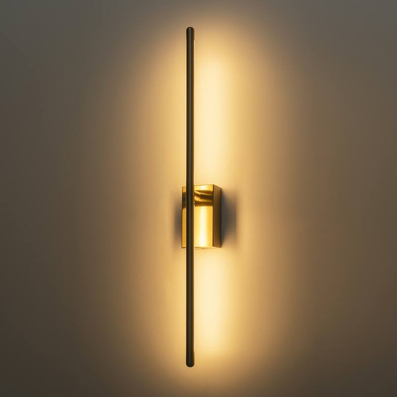 1-Light Modern Gold/Black Linear Bathroom Vanity Light Integrated LED 3000K Rotatable Wall Light