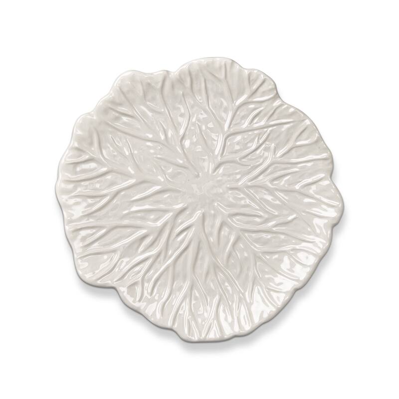 8.3" White Cabbage Leaf Stoneware Ceramic Appetizer Plate Round Dishwasher Safe White