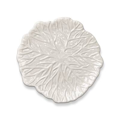 8.3" White Cabbage Leaf Stoneware Ceramic Appetizer Plate Round Dishwasher Safe White