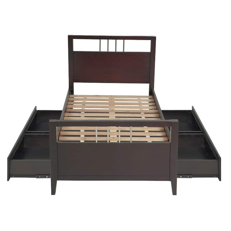 Fang Full Size Storage Bed, Sleigh Headboard, 4 Drawers, Espresso Brown