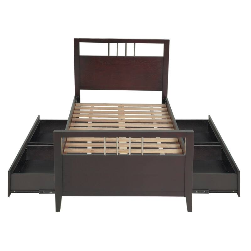 Fang Queen Size Storage Bed, Sleigh Headboard, 4 Drawers, Espresso Brown
