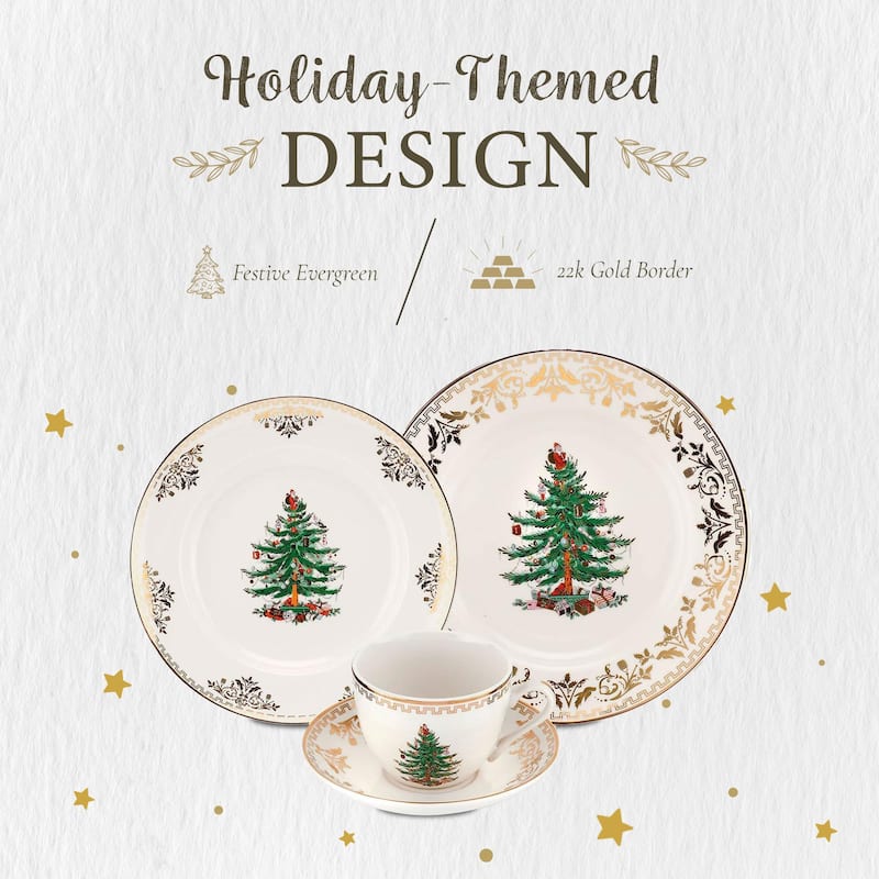 Spode Christmas Tree Gold 4 Piece Place Setting - 11.2" L x 3.5" W x 11.2" H