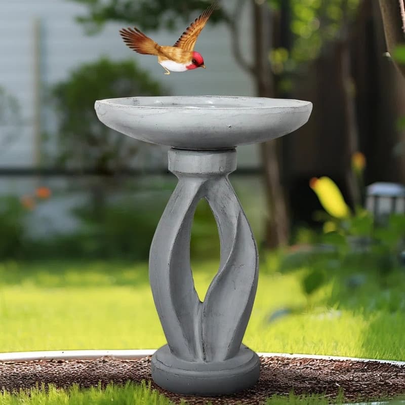 SunJet 21.8" Tall Modern Concrete Garden Bird Bath - 21.8'' H X 16'' W X 16'' D