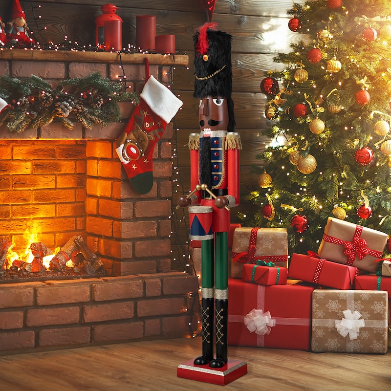 Glitzhome Wooden Christmas African King Soldier Nutcracker - Single 42"H Soldier