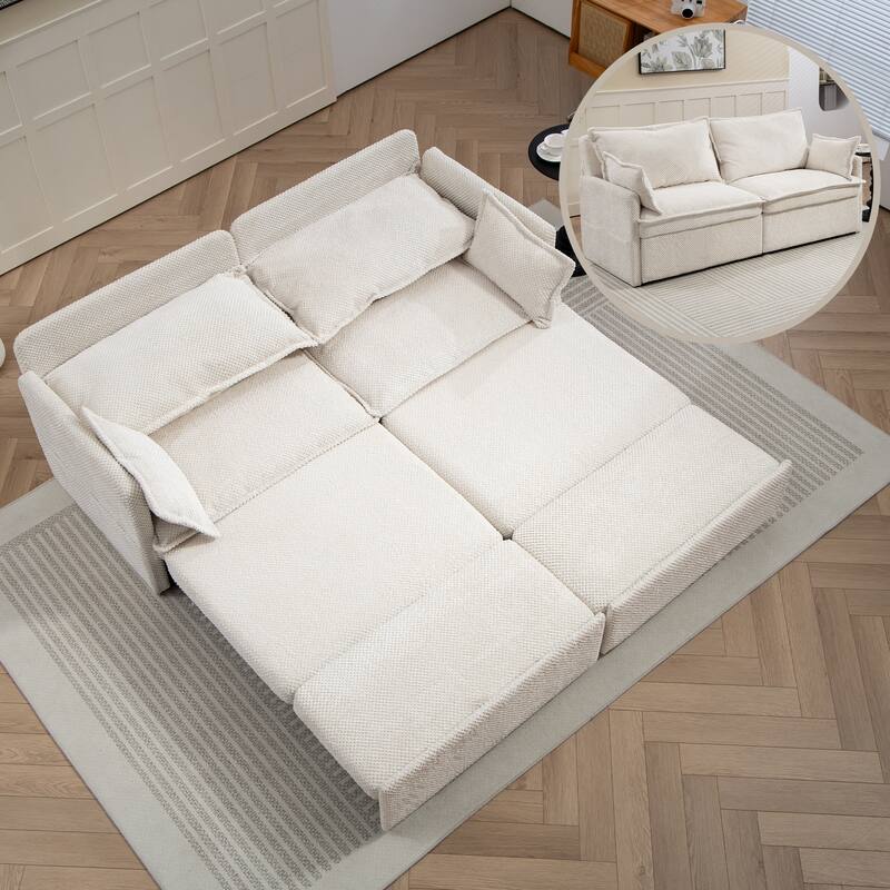 73.6inch 3-in-1 Corduroy Pull Out Sofa Bed with Storage and Charging Ports - Multi-Color