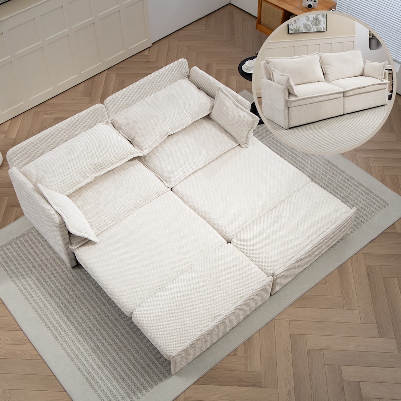 GDFStudio - Harper Lane Corduroy Convertible Sofa Bed with USB Charging & Side Storage for Cozy Apartment Living - White - 73.6inch