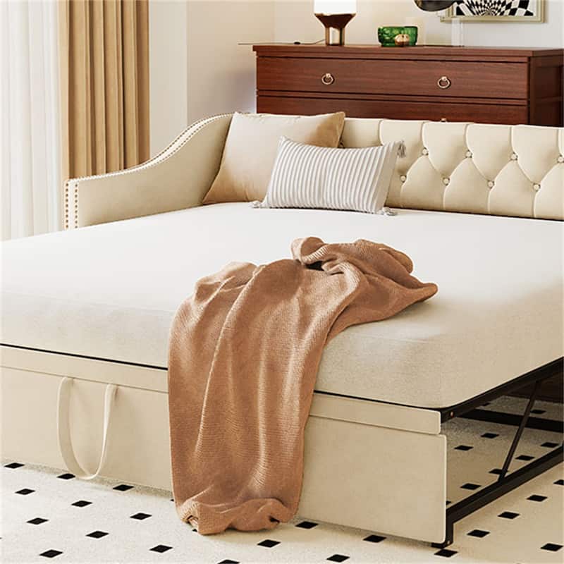 Twin Size Upholstered daybed with Pop Up Trundle
