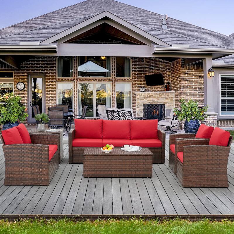 AECOJOY 7-Pieces Patio Sectional Sofa Outdoor Wicker Furniture Set