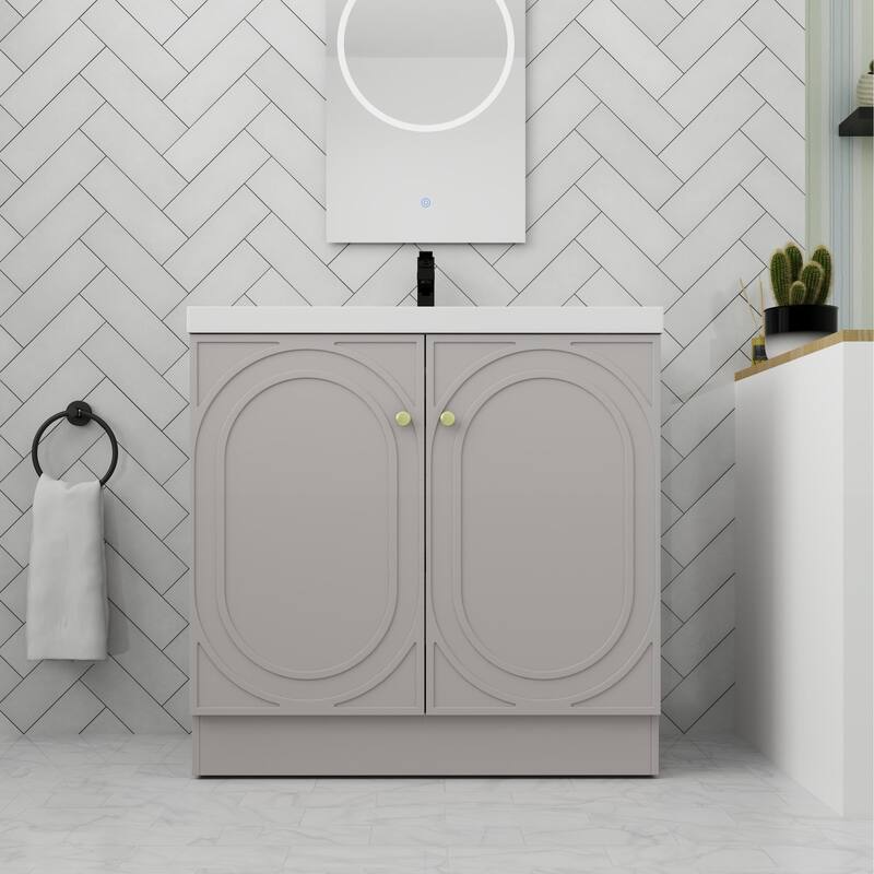 ARTCHIRLY 24/30/36 Inch Bathroom Vanity with Sink, Freestanding Bathroom Vanity with Soft Close Door and Adjustable Shelf - 35.4''W×19.7''D×35.4''H - KHAKI
