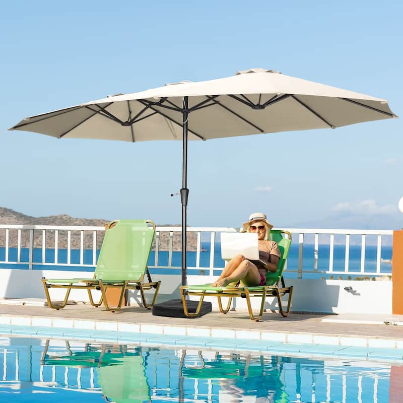 Autlaycil 15ft Patio Umbrella with Base,Large Outdoor Rectangle Double-Sided Umbrella - Khaki