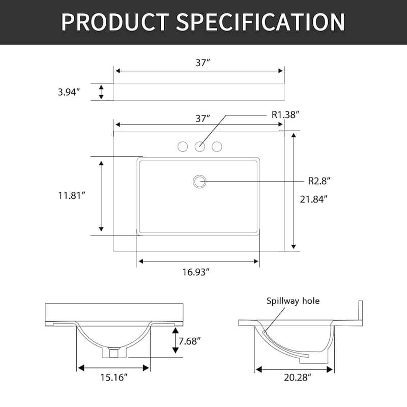 Whisperlace Engineered Marble Bathroom Vanity Top with Sink