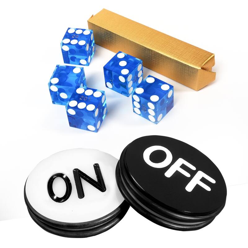 GSE™ Instant Casino Craps Game Set with 5 of 19mm Precision Casino Dice with Matching Serial Numbers, 3-Inch Craps On/Off Puck - Blue