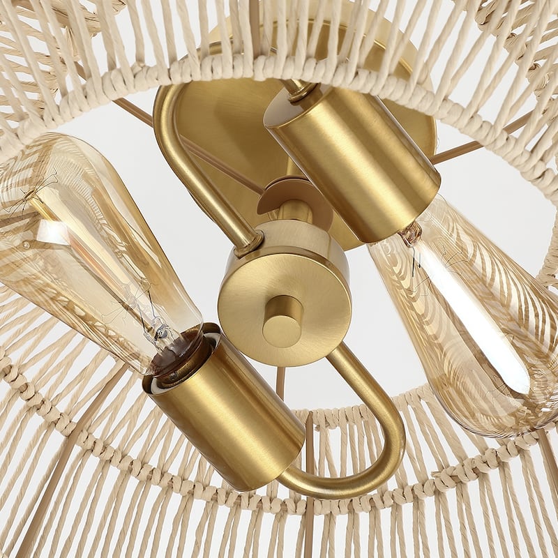 2-Light Rattan Semi-Flush Mount Ceiling Light - 14 in W