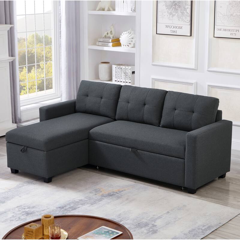 GDFStudio - Ethan Modern Pull-Out Sectional Sofa with Storage Chaise and Reversible Layout