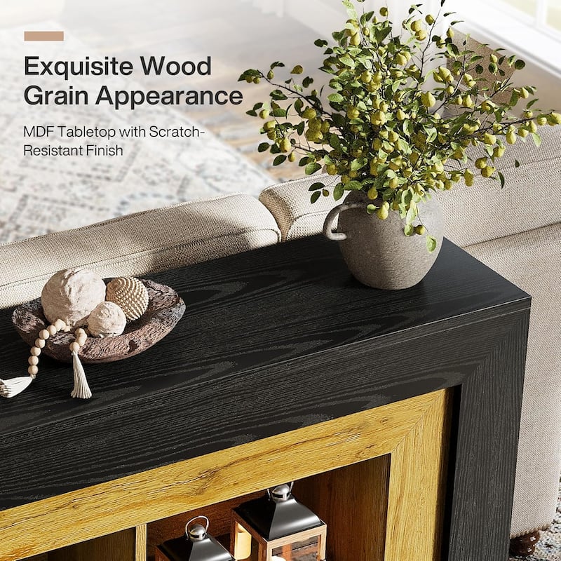 47-Inch Black & Brown 3-Tier MDF Entryway Table, Farmhouse Rectangle Sofa Table with Storage for Living Room