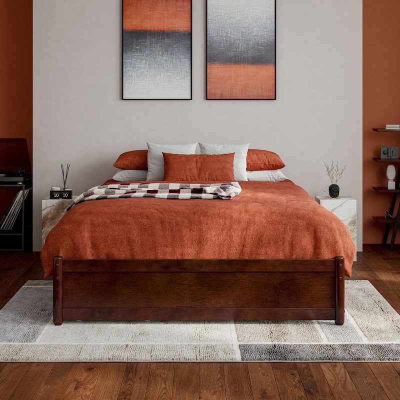 Barcelona Full Panel Platform Bed with Twin Trundle in Walnut