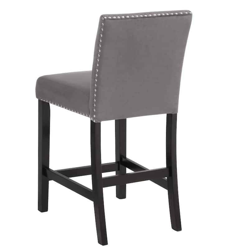 Kate 40 Inch Wooden Counter Height Chair with Velvet Seat, Set of 2, Gray