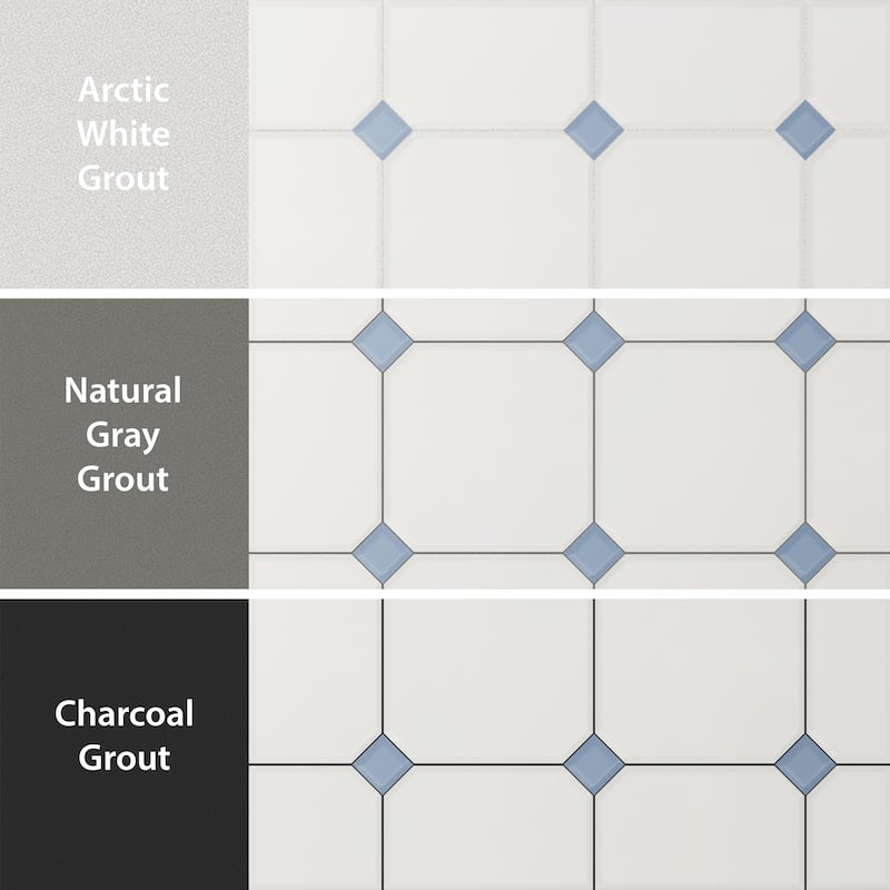 Merola Tile Vaudeville Octagon Nacar with Taco Azzuro 7-7/8" x 7-7/8" Porcelain Floor and Wall Tile