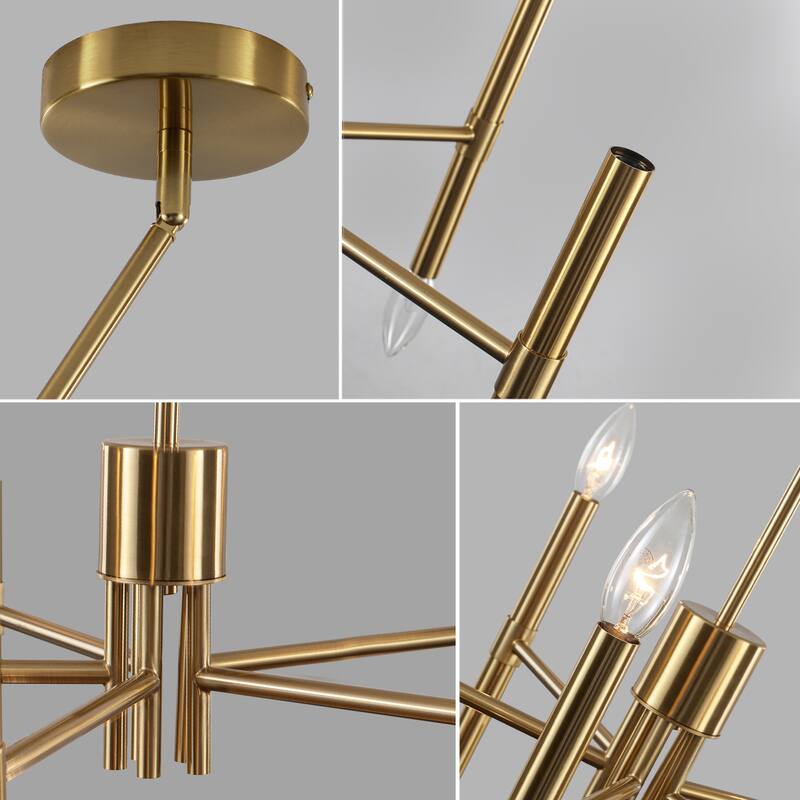 10 - Light Modern candle Chandelier with Adjustable Height, Sleek Linear Design for Dining Room, Living Room