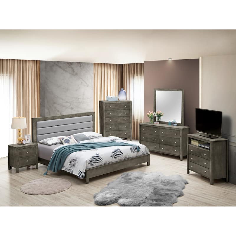 Roomfitters Upholstered Platform Bed Frame with Horizontal Channel Padded Headboard, No Box Spring Needed