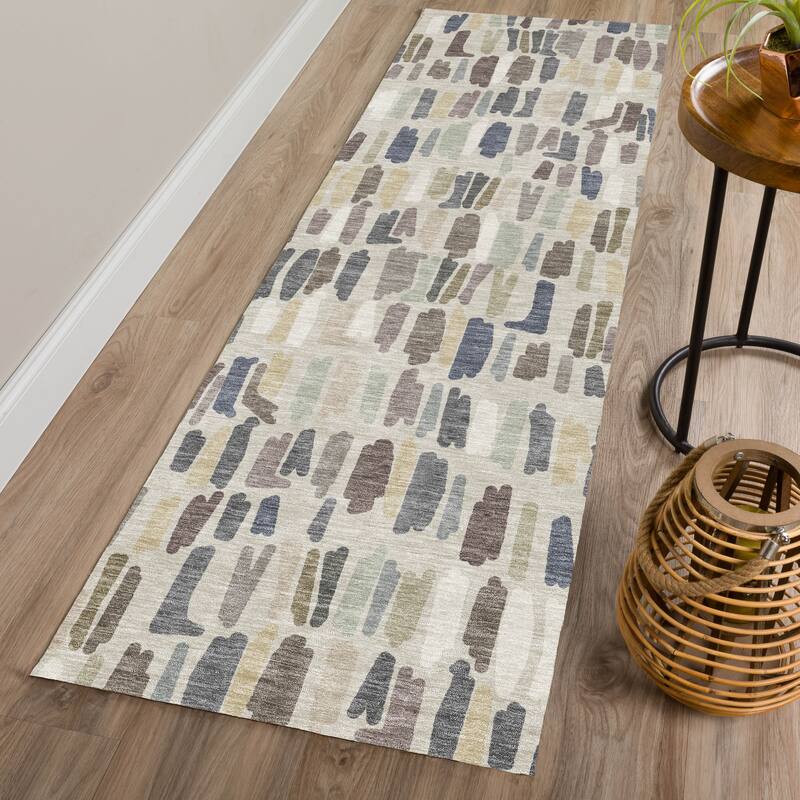 Machine Washable Indoor/ Outdoor Modern Mosaic Chantille Rug