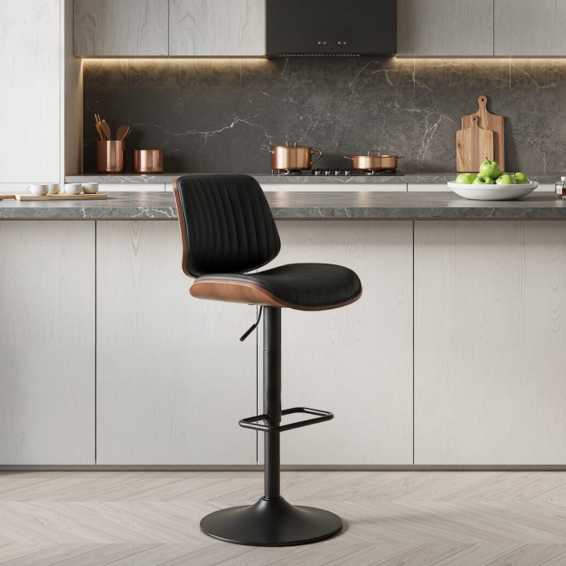 Adjustable Swivel Bar Stools with Footrest, Faux Leather Counter Stools for Kitchen Island - Single