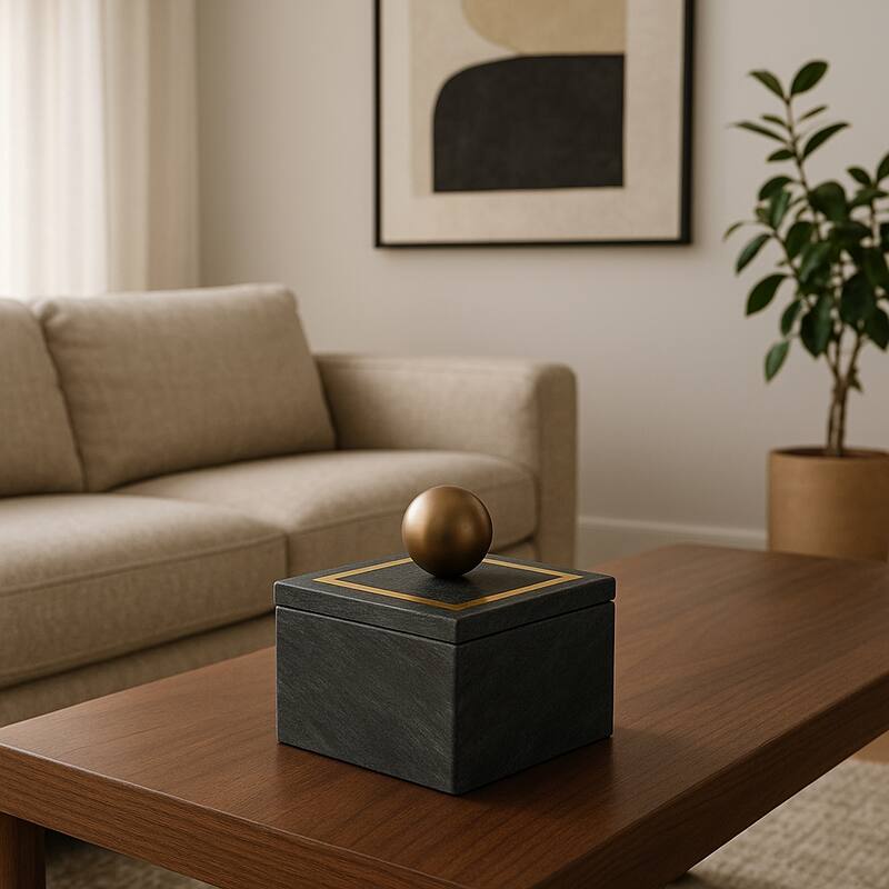 Marble Rectangular Box with Removable Lid - Home Decor