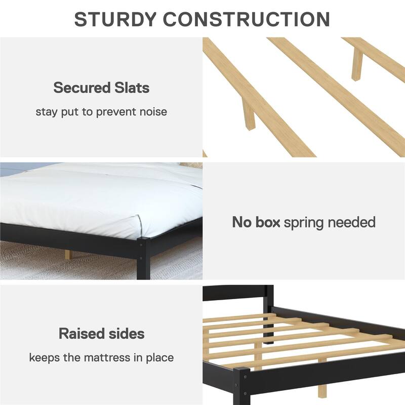 Anmytek Modern Sturdy Wood Platform Bed No Box Spring Needed