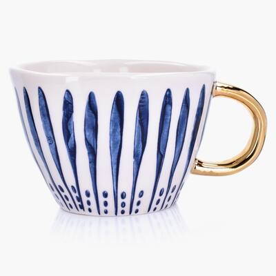10-OZ Navy & Gold Striped Stoneware Mug