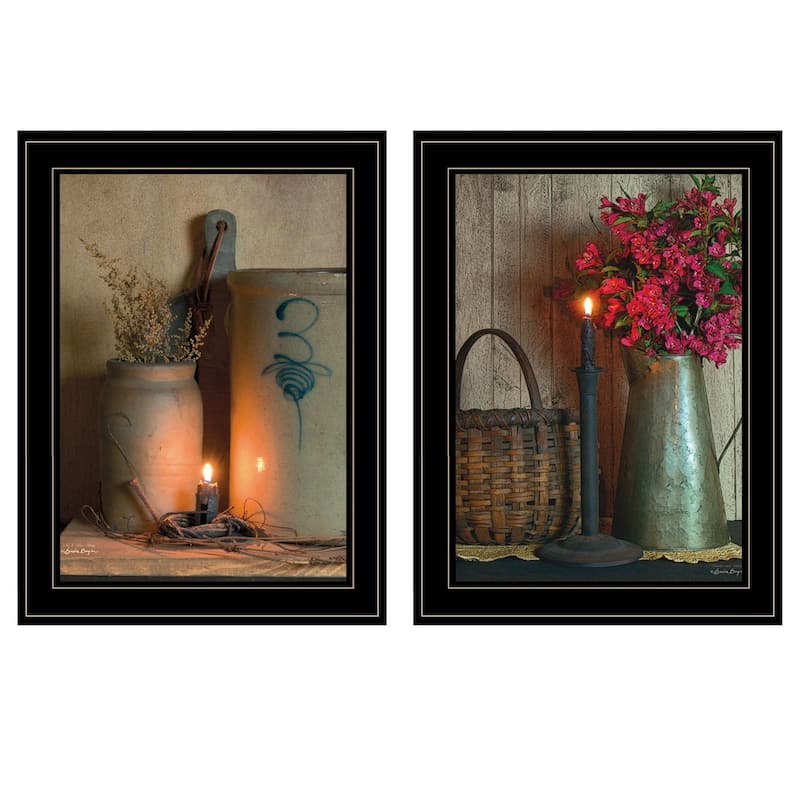 TrendyDecor4U Farmhouse "Country Candlelight Collection" Framed Print Wall Art by Susie Boyer - Brown