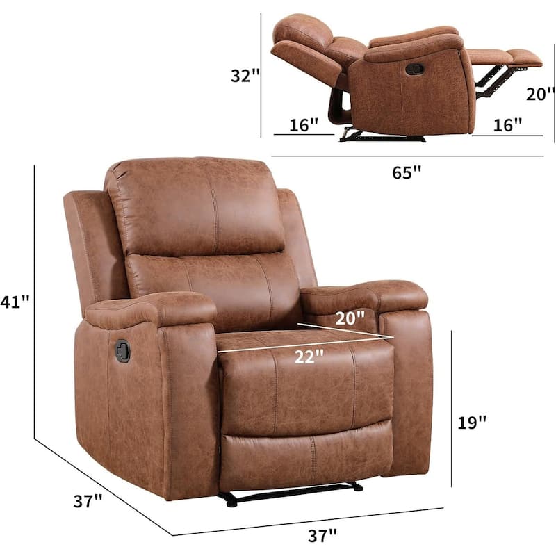 Manual reclining chair with soft and comfortable cushions