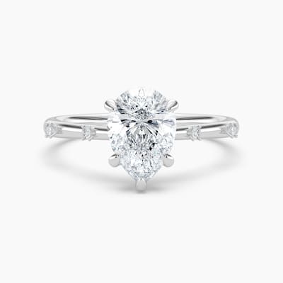 Auriya 14k Gold Petite Diamond Station Pear Lab Grown Engagement Ring 1.00 to 5.00 ct. tw. (F-G, VS)