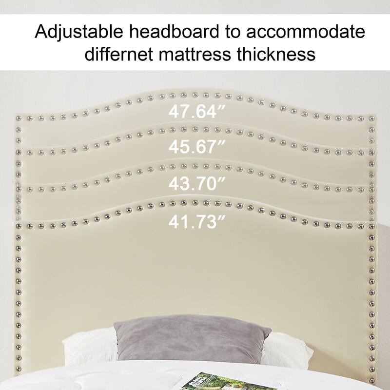 Javlergo Upholstered Platform Bed Frame with Adjustable Headboard, Strong Frame and Wooden Slats Support, Easy Assembly