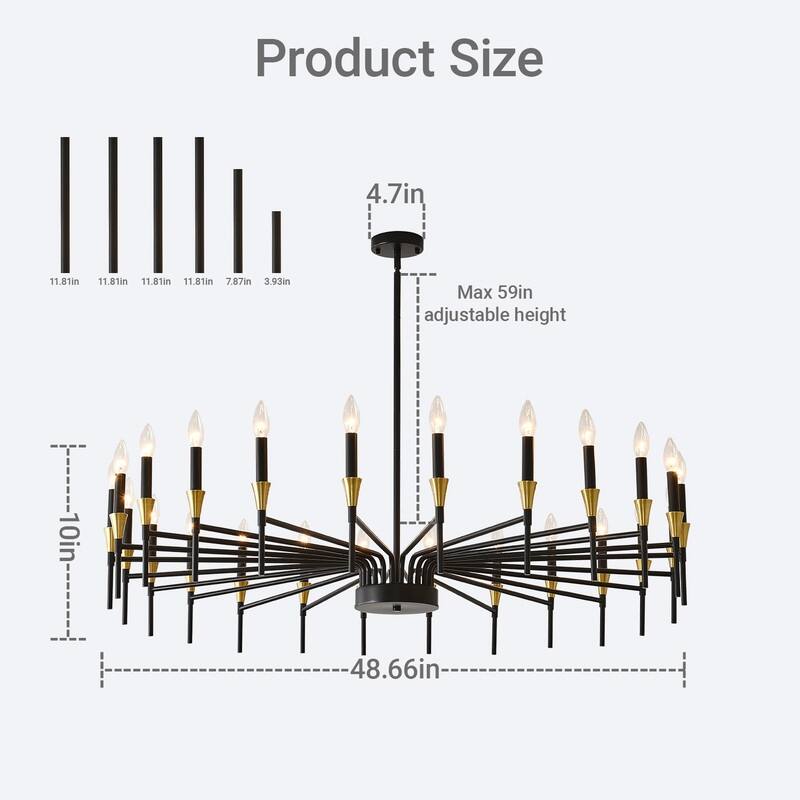 Black & Gold Modern Farmhouse Chandelier Rustic Ceiling Light Dimmable E12 Candle-Style Pendant Lighting Fixture