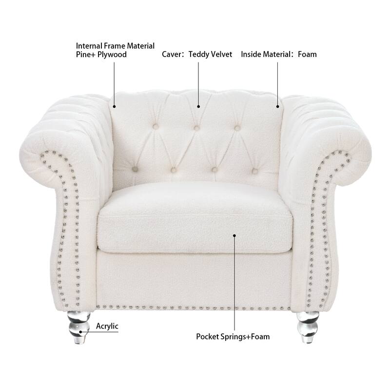 Classically Elegant 84.65" Three-Seater Rolled Arm Chesterfield Sofa in PU Leather - Sturdy Birch Legs, Soft Upholstery