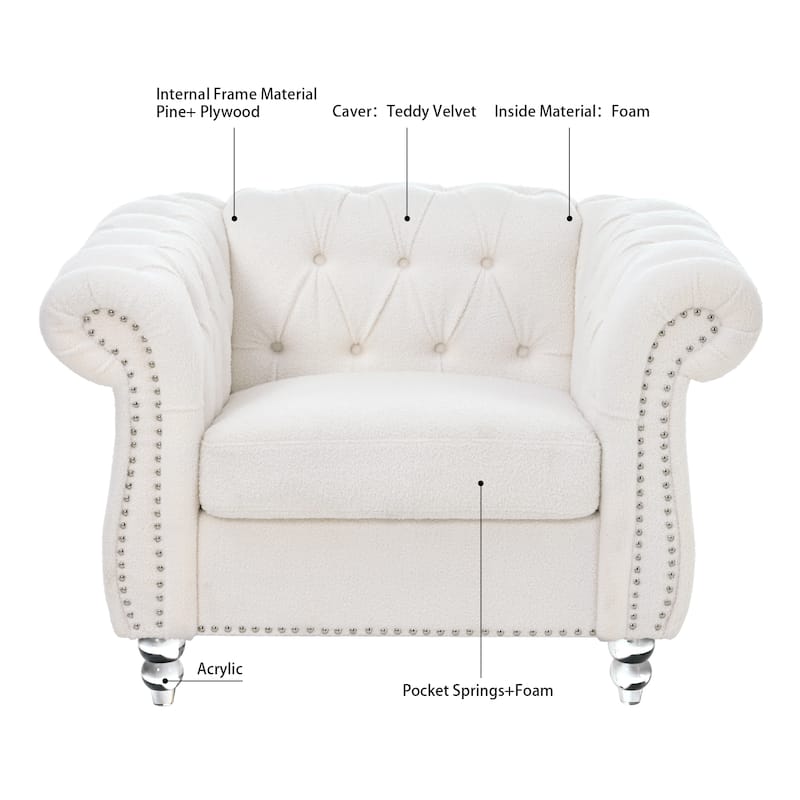 Elegant 1 Seater Chesterfield Sofa with Birch Legs, Perfect for Living Room Comfort and Style