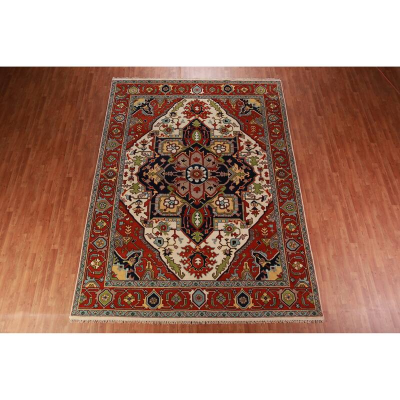 Medallion Ivory Oushak Oriental Area Rug Handmade Wool Carpet - 8'10" x 11'10"