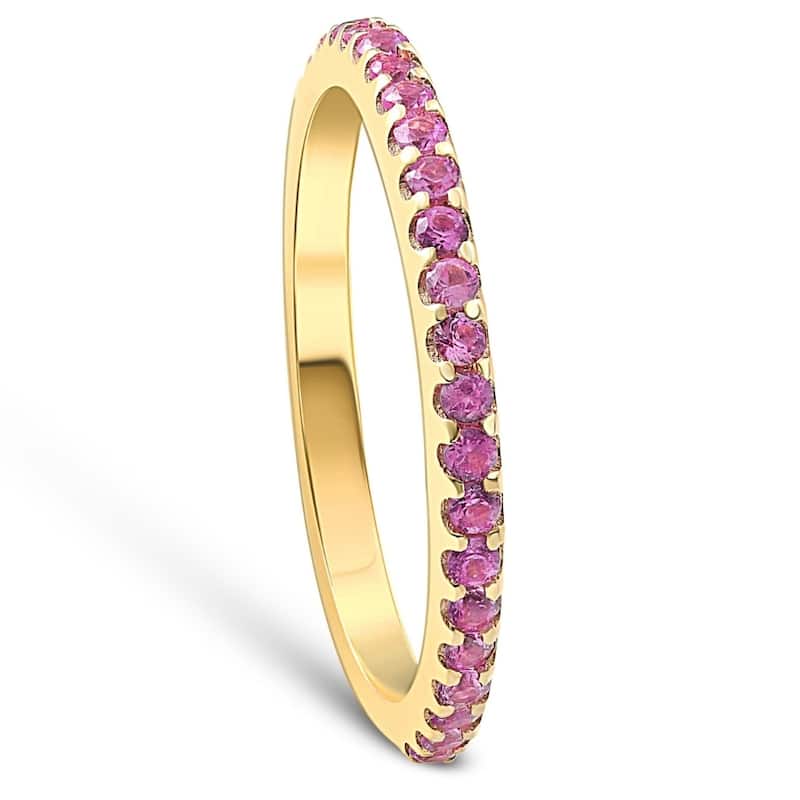 3/4Ct Genuine Pink Sapphire Eternity Ring Stackable Band 10k Yellow Gold