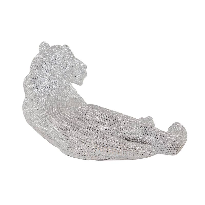 Polystone Floor Leopard Sculpture with Carved Faceted Diamond Exterior - Black or Silver