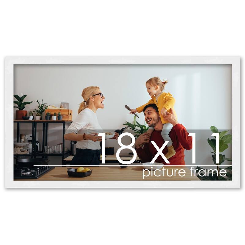 18x11 Contemporary White Wood Picture Frame UV Acrylic, Foam Board