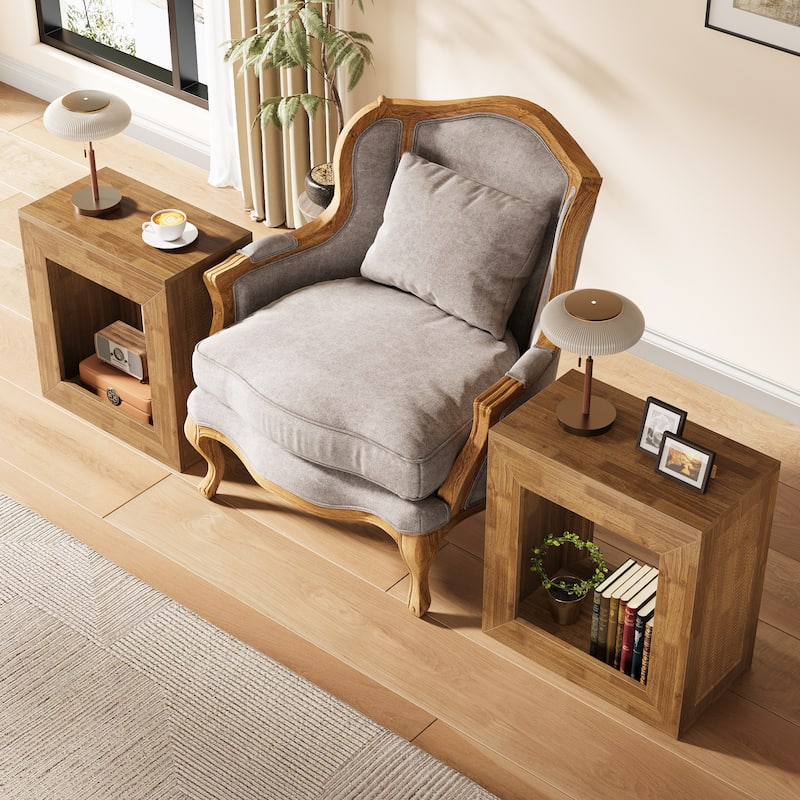 Square End Table with Sturdy Base, 2-Tier Wooden Side Table Narrow Nightstand