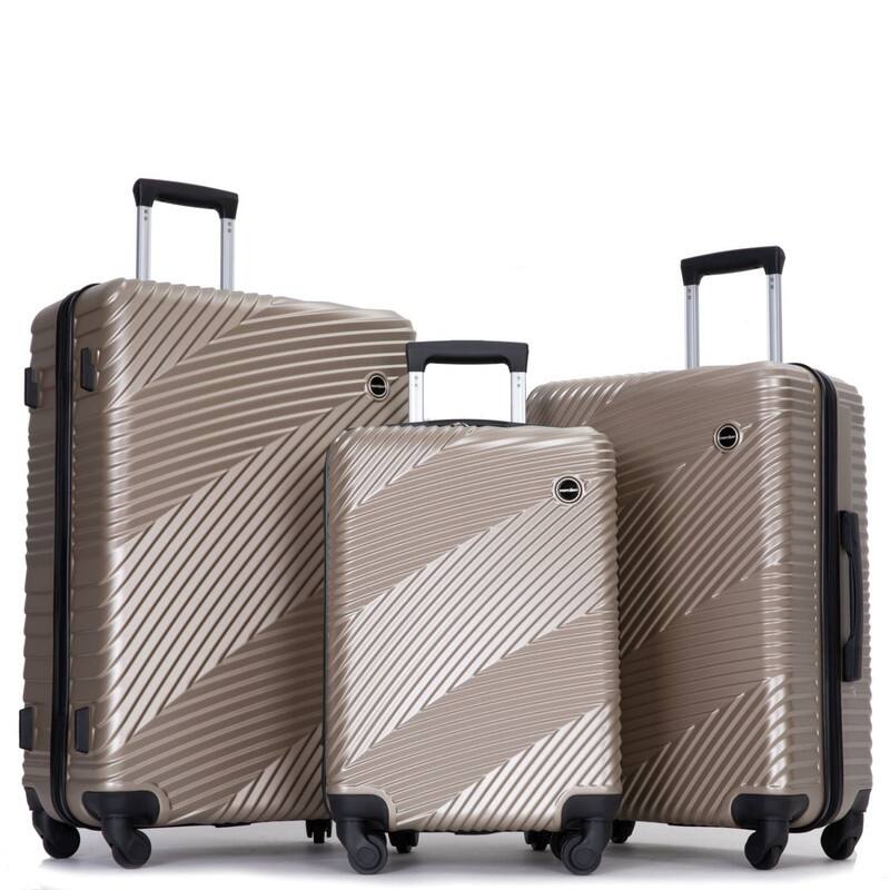 3 Piece PC+ABS Suitcase Luggage Sets with Two Hooks and Spinner Wheels,Gold - Gold