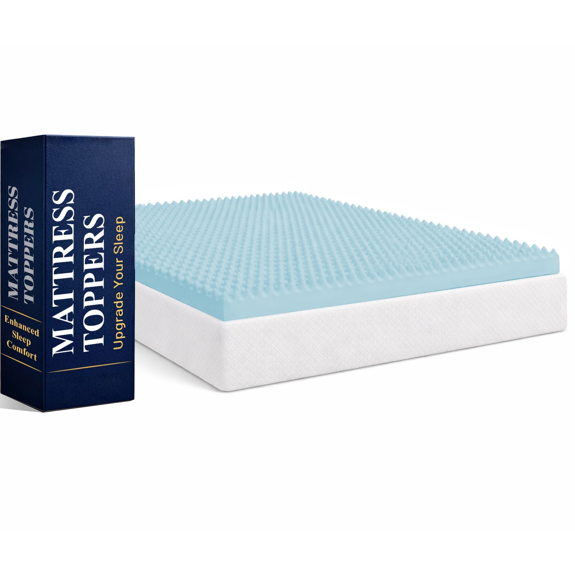 Onetan 1", 2" & 3" Convoluted Gel Infused Memory Foam Mattress Topper with Egg Shell Design
