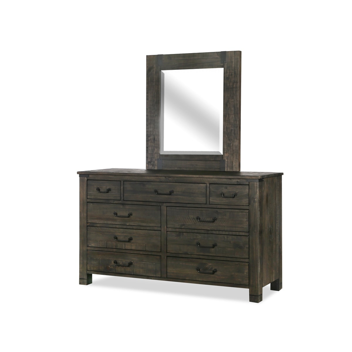 Magnussen Home Abington Weathered Charcoal Drawer Dresser with Portrait Mirror