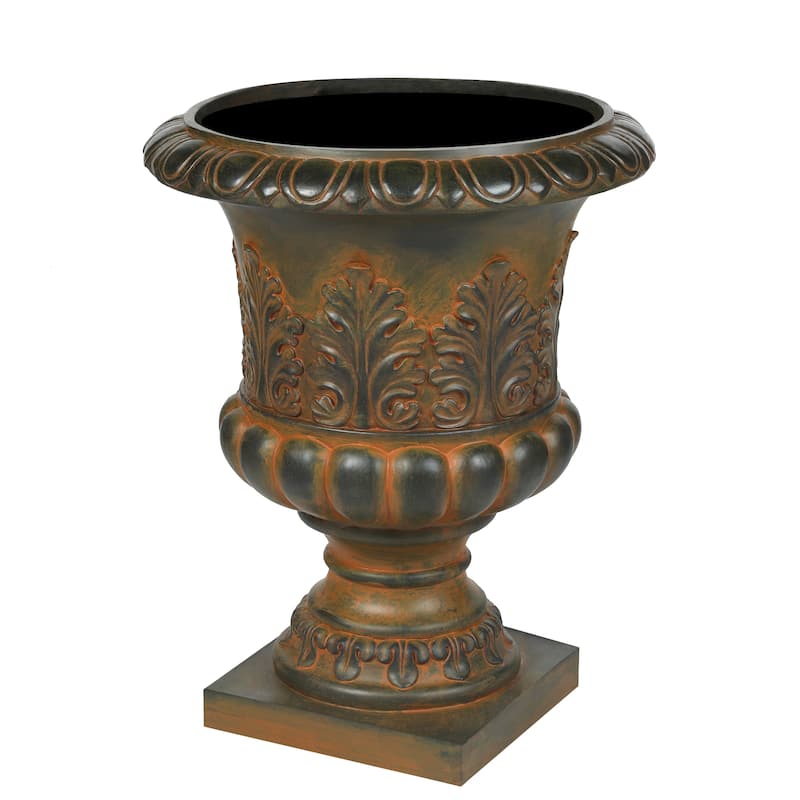 Handmade Weathered Brown Fiber Stone Tall Urn Planter Pots - 19.9" H x 15.9" Diameter
