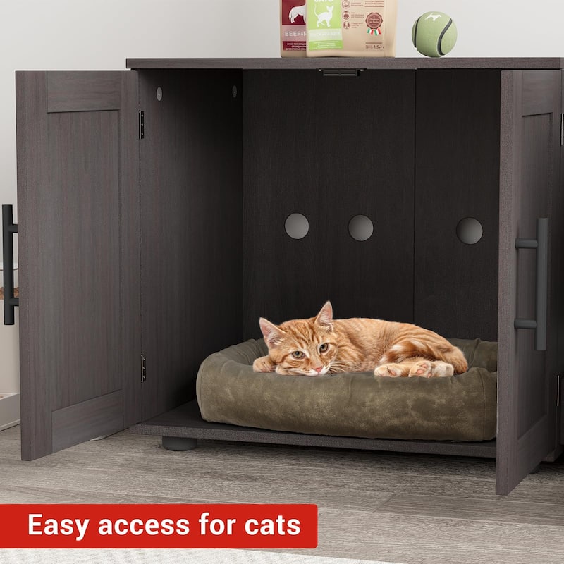 Large Cat Litter Box Furniture with Double Rooms and Barn Doors