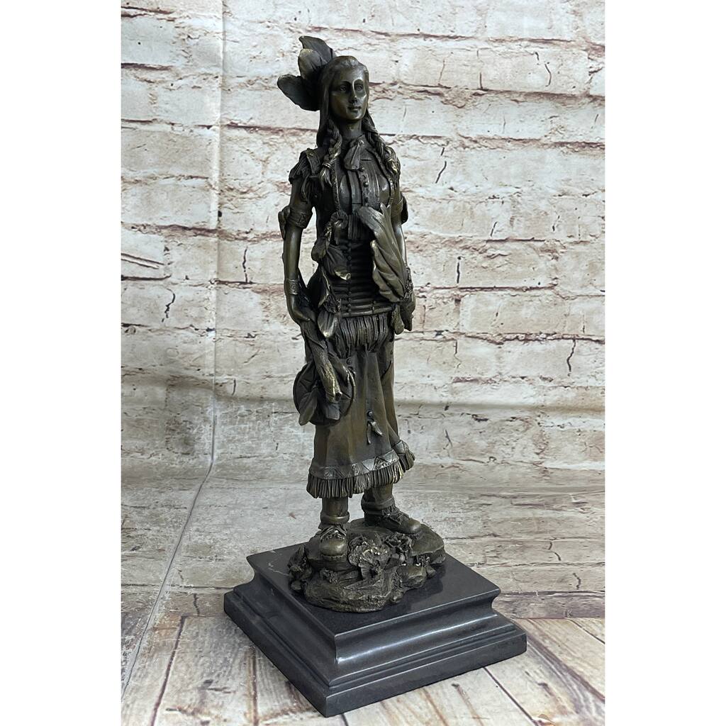 Fierce Native American Indian Woman Original Signed B.Wood Lostwax Bronze Statue